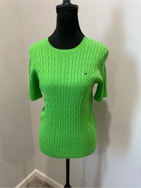 Tommy Hilfiger Bright Green Cable Knit Short Sleeve Top